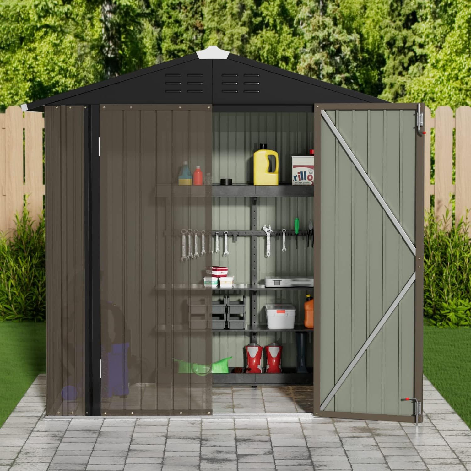 Garden Tools - Metalen tuinschuur voor buiten, 6x4FT, weerbestendig,