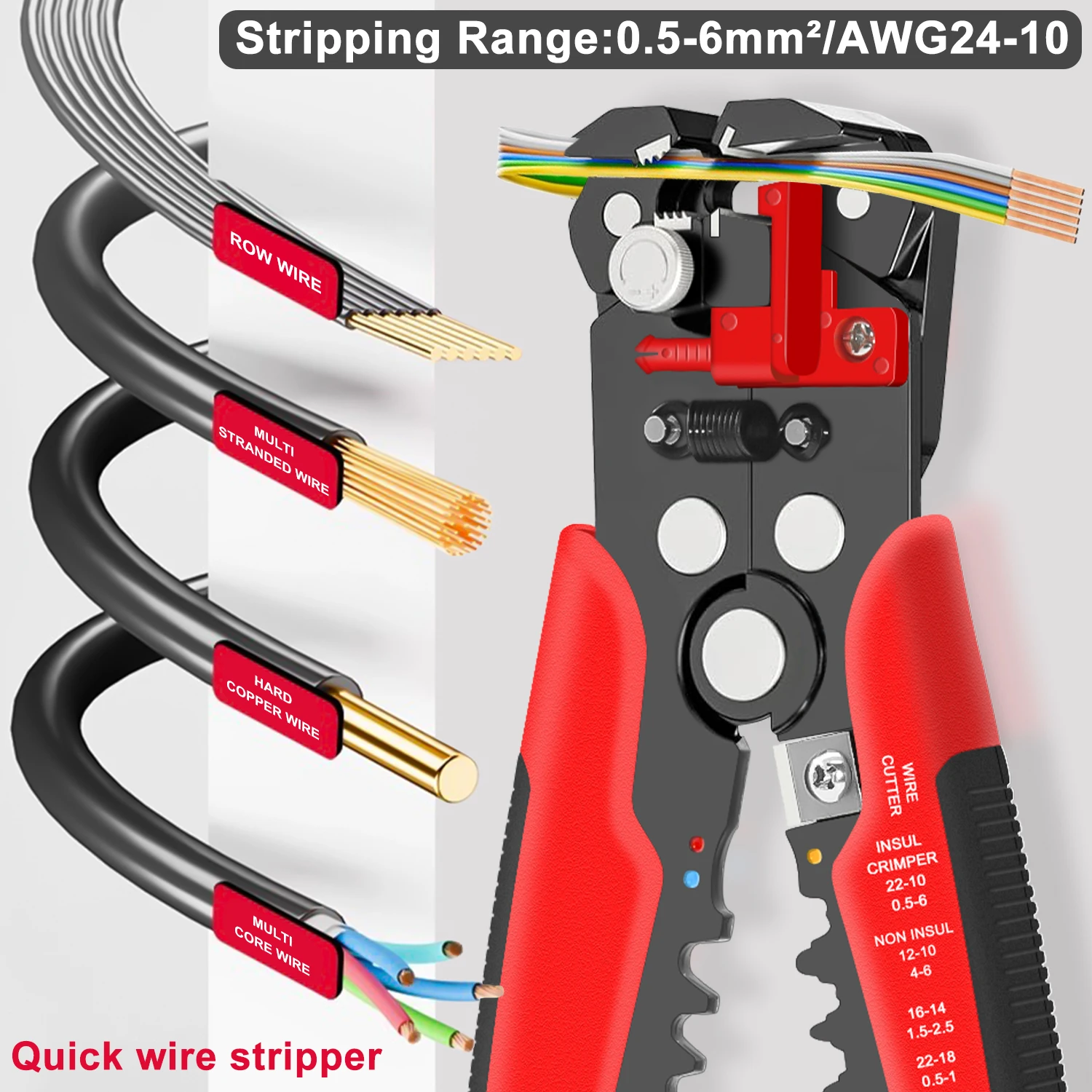 Automatic Wire Stripper Cutter - HS-D1 Zelfinstellende draadstripper, 3-in-1 stripper/snijder/krimptang, zware